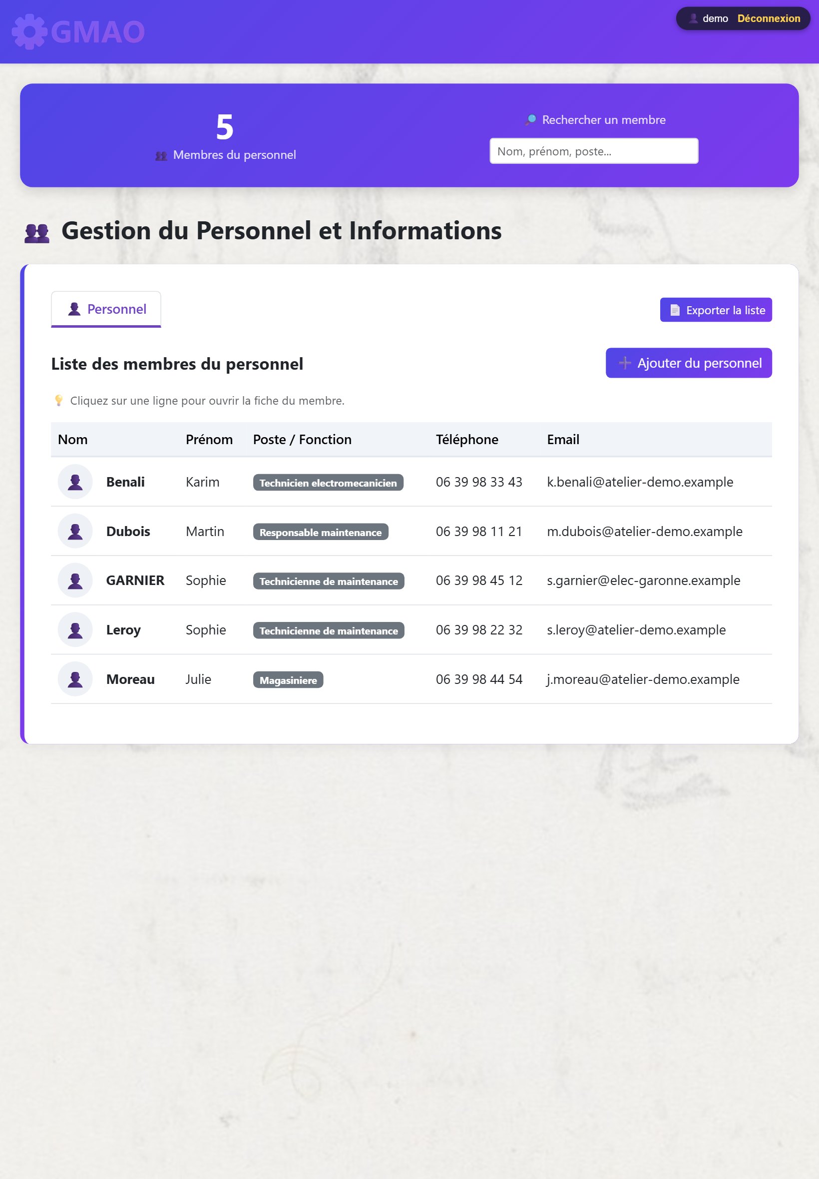 Annuaire du personnel sur tablette